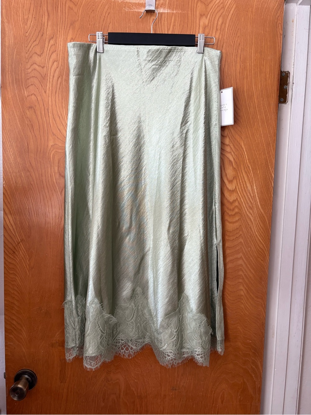 Calligraphie Satin Skirt in Sage Green L